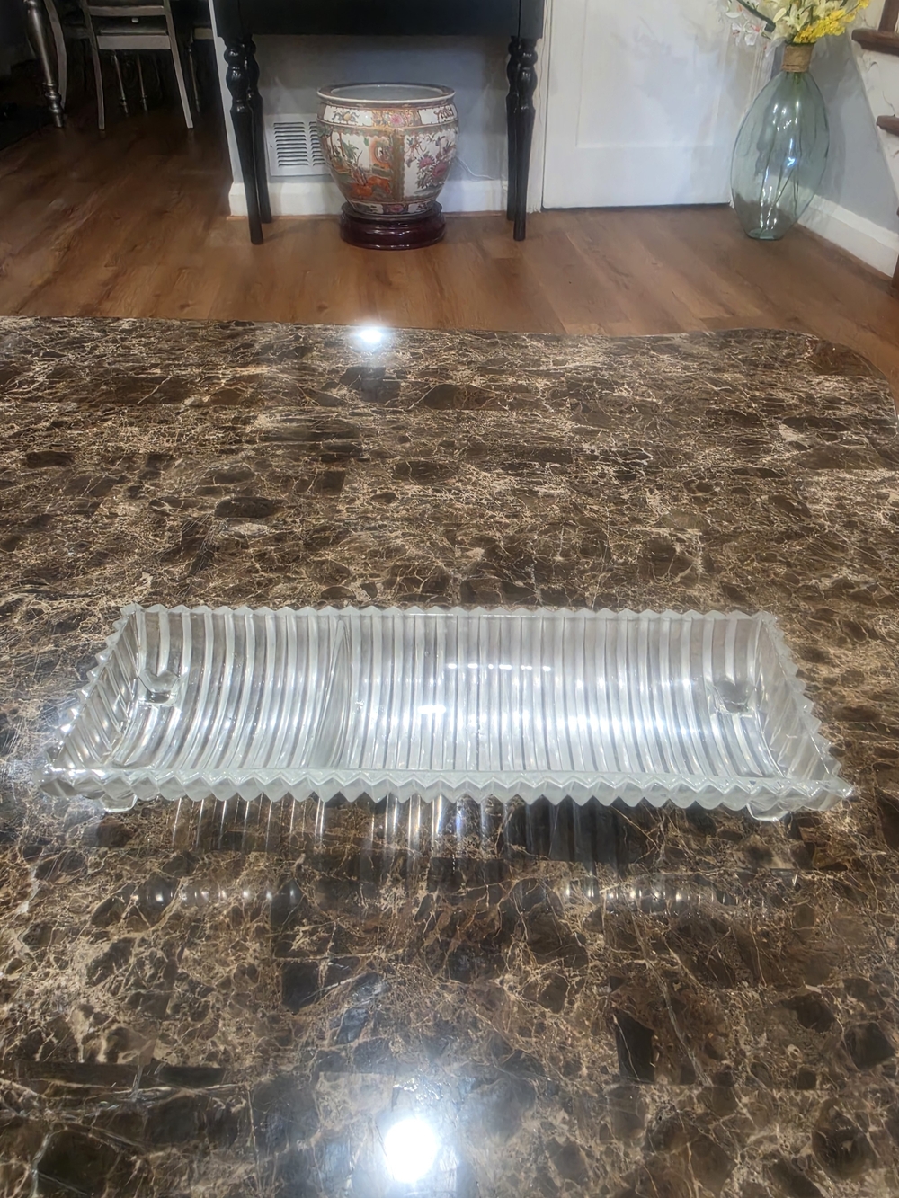 Source Unknown Clear Glass Ribbed Rectangular Serving Tray